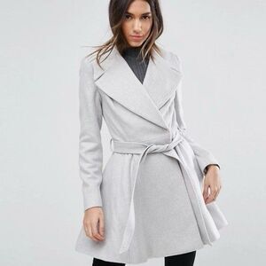 NWT ASOS Wool Blend Gray Belted Skater Coat Women’s Size 0